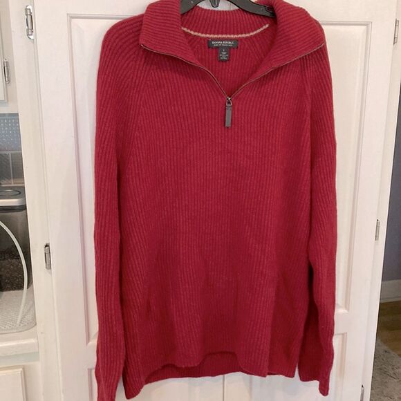 Banana republic Italian yarn thick ribbed half zip collared red sweater size l - Picture 2 of 14